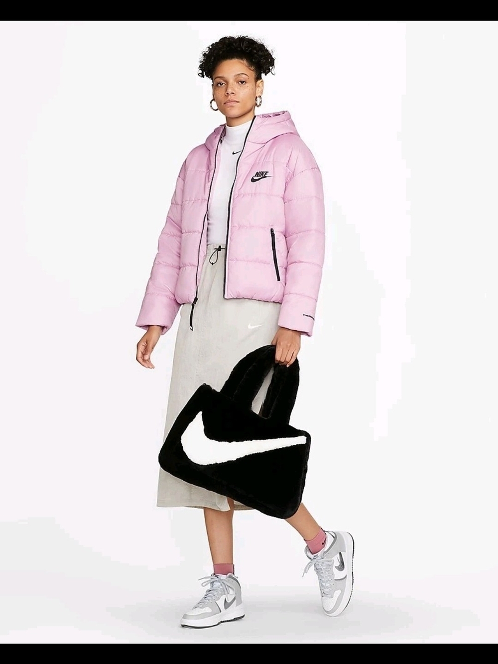 Nike Sportswear Faux Fur Tote Bag Women s Travel Durable Casual Black DQ5804-010